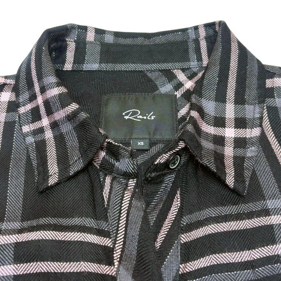 Rails Hunter Onyx Blush Slate Plaid Rayon Metallic Relaxed Fit Button Down Shirt - Picture 8 of 10